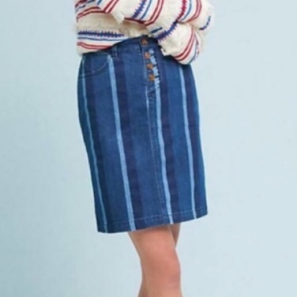 Anthro | Maeve Striped Denim Skirt